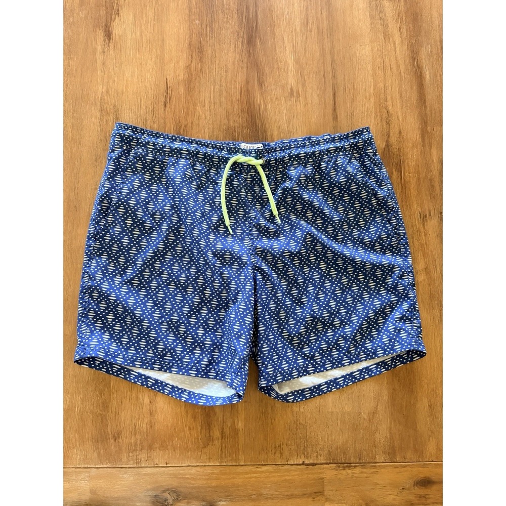J Crew Mens M Blue White Line Pattern Flex Swim Trunks Lined Beach Pool